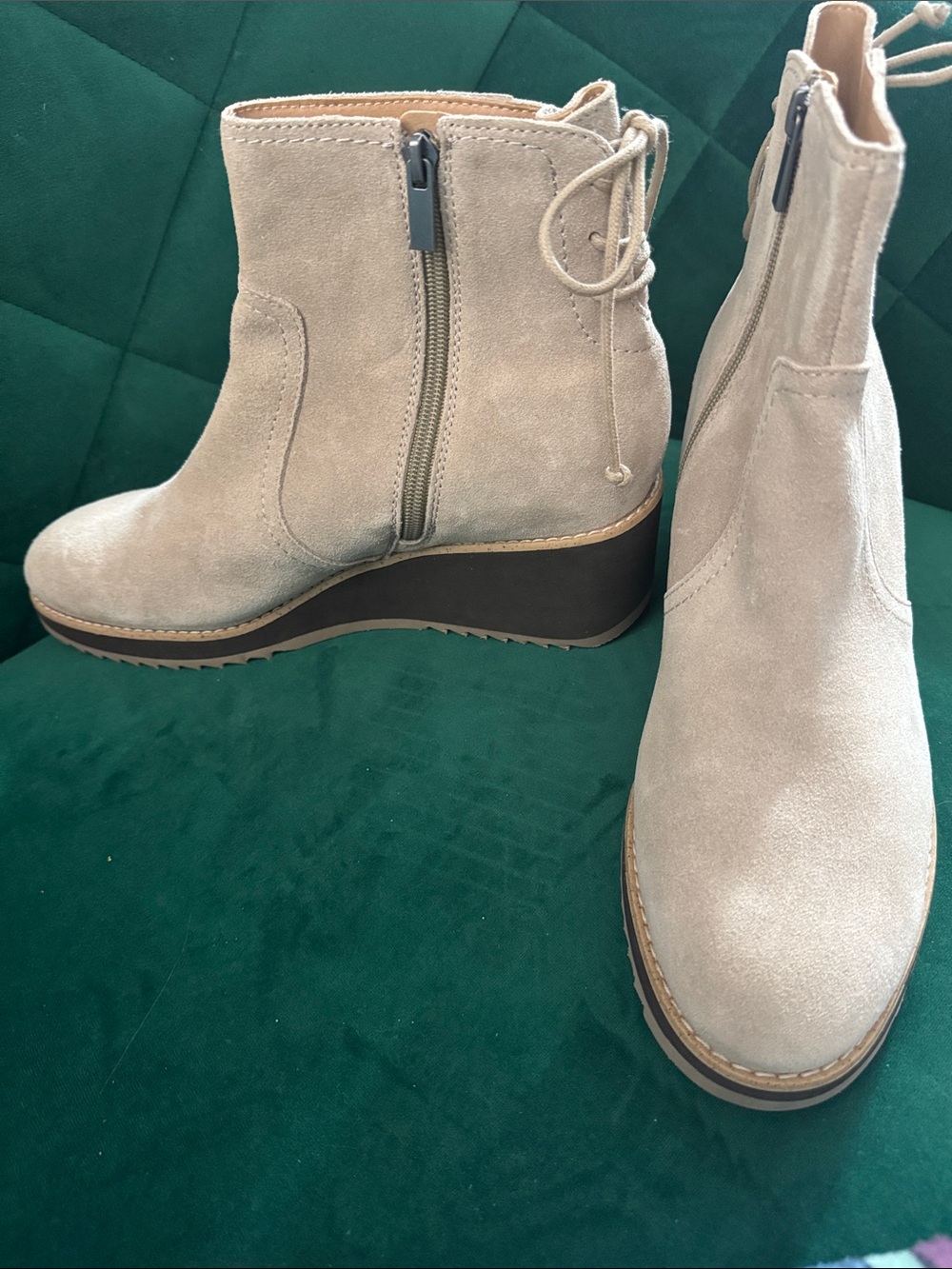 NWOT Earth Suede Wedge Ankle Boot - Taupe